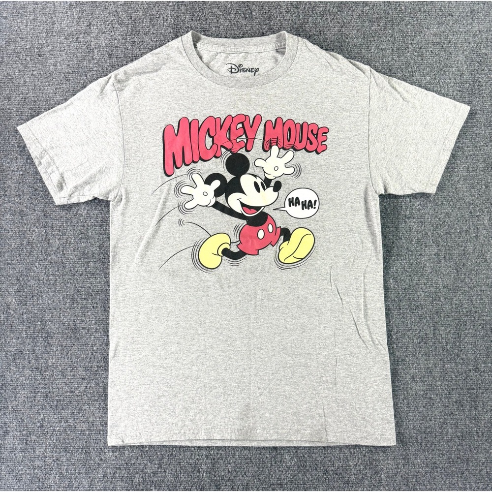 Disney Mickey Mouse Graphic T-Shirt Mens Small Gray Short Sleeve Crew Neck Tee
